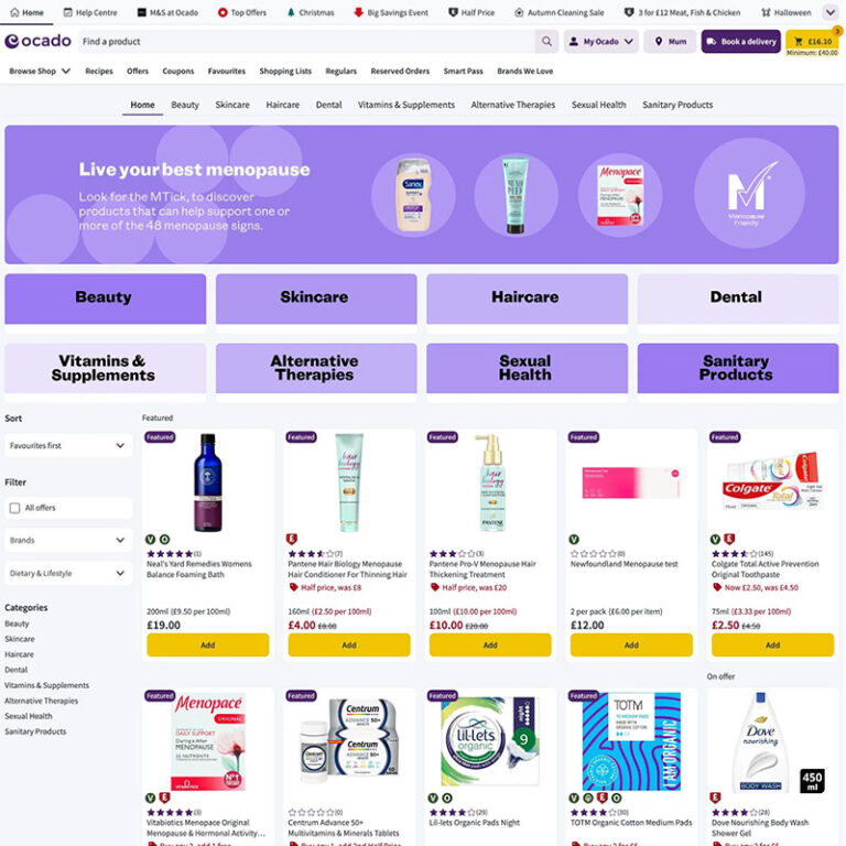 Ocado unveils UK’s largest menopause aisle